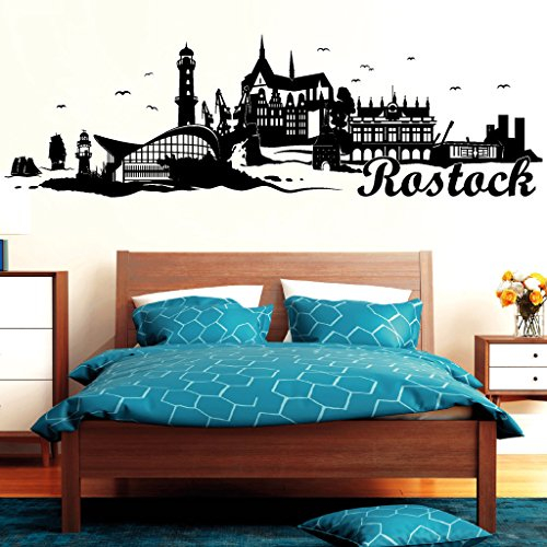 Wandtattoo Loft „Rostock Skyline Warnemünde“ mit Schriftzug - Wandtattoo / 30 Farben /3 Größen