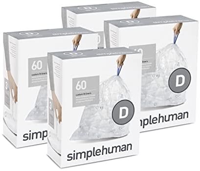 simplehuman Code D Custom Fit Recycling Liners, Drawstring Trash Bags, 20 Liter / 5.2 Gallon, 12 Refill Packs (240 Count), Clear