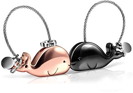 Foonii Schlüsselanhänger Paar Liebe, Magnet Abnehmbar Schlüsselanhänger Wal Form Personalisiert Design, Geburtstagsgeschenk für Frauen Männer Freund Freundin (Gun Schwarz + Rose Gold)