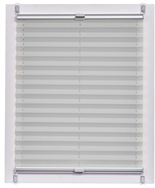 Sunlines Plissee Made in Germany, Tageslicht, Crepes Uni Klemmfix, Silbergraue Schiene, 135 x 150, Stoff, Grau, 135 x 150cm