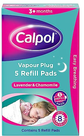 Calpol Vapour Plug Refills 5 Count (Pack of 1), Lavender & Chamomile, Helps with Clear and Easy Breathing, Vapour Plug In & Nightlight Refill Pads for Soothing 8 Hour Night-Time Comfort, 3+ Months