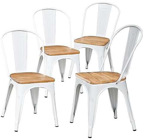 H JINHUI Lot de 4 Chaises de Salle à Manger Empilables de Style Industriel Rétro, Chaises de Bistro en Métal, Chaises de Cuisine avec Dossier, Convient pour Une Utilisation Intérieure et Extérieure