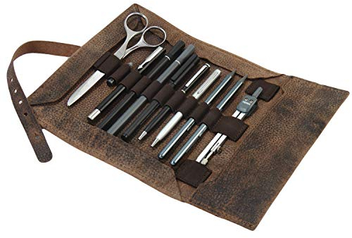 Jahn-Tasche – Stylische Stifterolle / Rollmäppchen Größe L aus Büffel-Leder, Braun, Modell 015