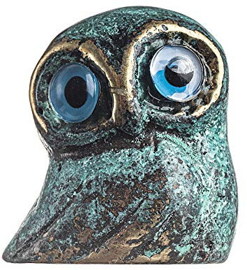 Eule der Athener Weisheit Massive Bronze Griechische Grün-Gold Handgefertigte Miniatur
