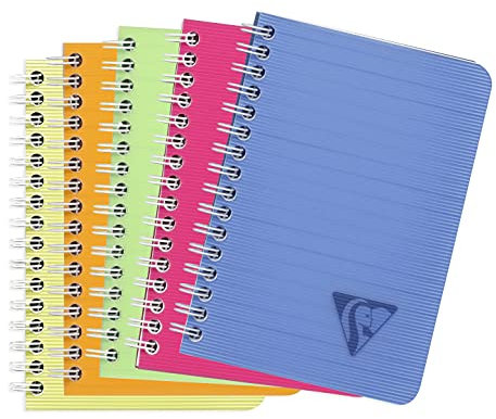 Clairefontaine 328526C - Heft mit Spiralbindung / Doppelspiralbuch Linicolor FRESH, 9,5x14 cm, 50 Blatt liniert, Einband aus gerilltem Polypropylen, Farben sortiert, 1 Stück