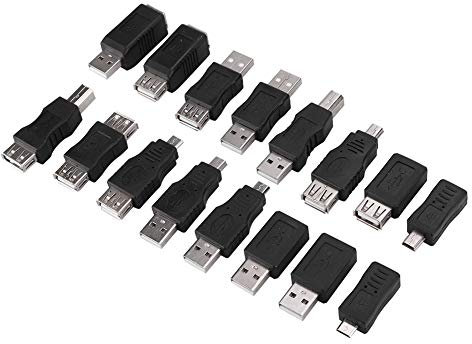 DEWIN Adaptador USB de 16 Piezas, Convertidor USB 2.0 Multipropósito USB Macho a Hembra Micro USB Macho a Macho Adaptador Set Accesorios Herramienta