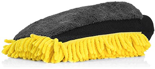 Nuke Guys - 3in1 Mikrofaser Waschhandschuh für die sanfte Autowäsche; Chenille - Insektenmesh - Microfaser (grau/gelb)