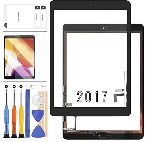 Digitizer Schermo di Ricambio per iPad 2017 iPad 5 Gen 9.7 Pollice A1822 A1823 Touch Pannello di Vetro con Tasto Home Parti di Riparazione per iPad5 Touchscreen Kit (Nero con Pulsante)