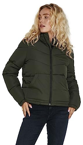 Noisy May Damen Puffer Jacke | Warme Stepp Winter Jacket mit Kapuze | Wattierter Blouson NMDALCON, Farben:Grün, Größe:34