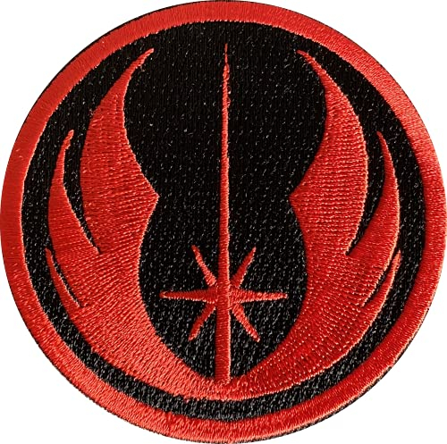 Jedi Order Embroidered Iron on Patch in Red and Black. Size 75mm in Diameter.