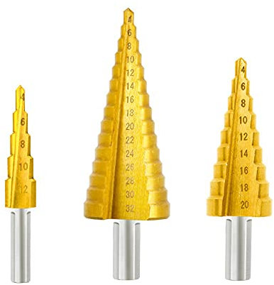 Kegelschritt Bohrer 3 stücke 4-12/4-20/4-32mm Kegellochschneider Metall Stufenbohrer Titanbeschichtete gerade Kernbohrer