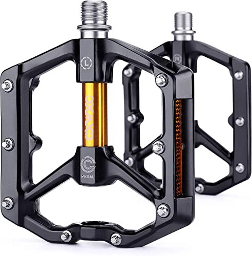 CXWXC Fahrradpedale Mit Reflektoren - MTB Aluminiumlegierung Pedale Set, 9/16 Cube Pedale für Mountainbike, Rennrad (Gold)