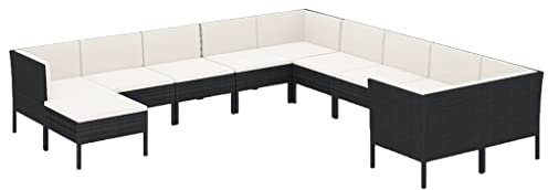 vidaXL Gartenmöbel 11-TLG. mit Auflagen Sitzgruppe Sofa Lounge Garten Garnitur Gartenset Gartensofa Ecksofa Mittelsofa Fußhocker Poly Rattan Schwarz