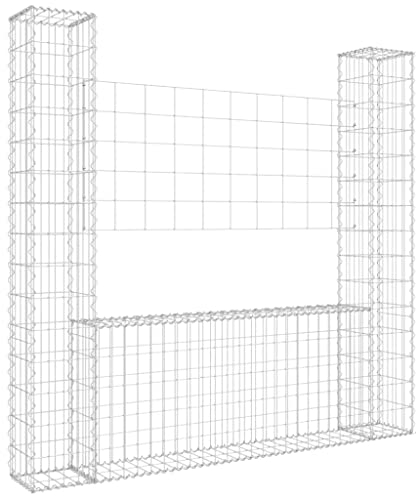 vidaXL Panier de Gabion en Forme de U avec 2 Poteaux Barrière de Jardin Clôture en Mur de Panier Décoration Extérieur Fer 140x20x150 cm