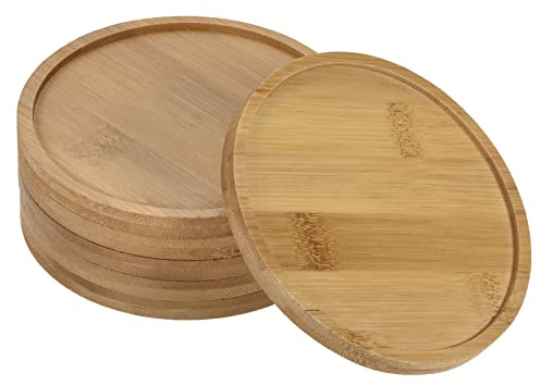 PATIKIL Plant Pot Saucer, 6 Pack 4.7 Inch OD Bamboo Round Flower Drip Tray for Indoors