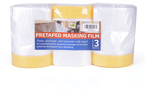 TAPEBEAR Masker Avec Ruban De Masquage, Bâche De Protection En Plastique Pour Peinture, Film De Protection Sol Meubles, 22inch X 30yard, Lot De 3