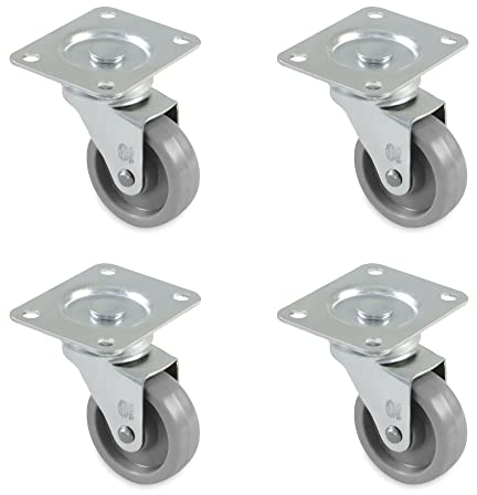 Amig - Pack de 4 Ruedas para Muebles - Con Pletina y Rodamientos - Ø 30 mm - Carga máxima de Rueda: 22 kg - Fabricadas con Goma - Color Gris - Sin Freno