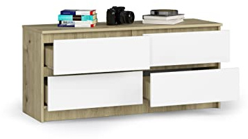BDW Kommode, 4 Schubladen, viel Stauraum, Kleiderschrank, Flur, Badezimmerschrank, Kommode, Multifunktionsschrank. Abmessungen: 120x55x40cm (Sonoma Artisan - Weiß)