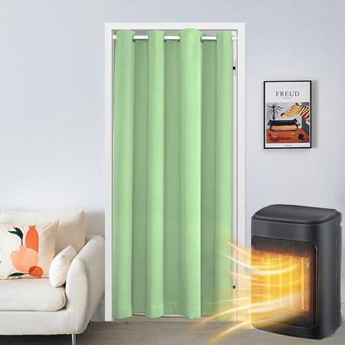 SK Studio Türvorhang Blickdicht Thermo Gardinen Vorhang mit Ösen Thermovorhang Kälteschut Wärmeisolierend für Schlafzimmer Tür Schrank Vorhang Grün, 132x198cm