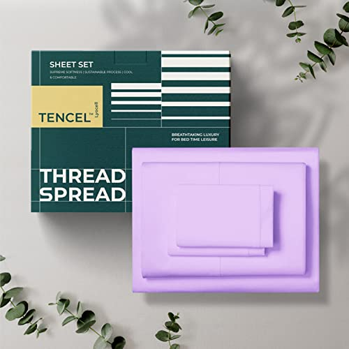THREAD SPREAD Kühlendes Bettlaken-Set, 100% Tencel-Lyocell, kühl, atmungsaktiv, extra weich, natürliches seidiges Material, feuchtigkeitsableitend, weichste kühlende Eukalyptus-Bettlaken, 4-teilig
