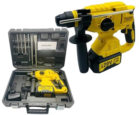 Nemura Marteau Perforateur Électrique Sans Fil 20V - 3en1 Perçage, Perçage au Marteau et Ciselage - avec Accessoires : 1 Malette + 1 Batterie 4Ah Li-Ion + 1 Chargeur - Marque Française