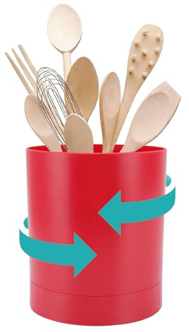 OUKENS Soporte para utensilios, apto para lavavajillas, giratorio de 360 grados, cesta para palillos, contenedor de almacenamiento de vajilla, organizador de utensilios para cocina casera(Rojo)