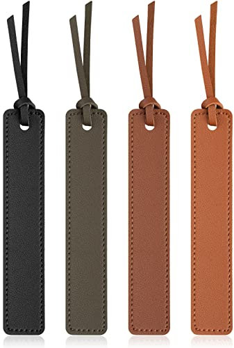 Leezmark 4 Stück Leder-Lesezeichen, klassisch genähtes Lesezeichen, Lesezeichen mit Lederseil, Seitenmarkierungen, Lesegeschenke für Buchliebhaber, Leser, Leder-Lesezeichen für Männer und Frauen