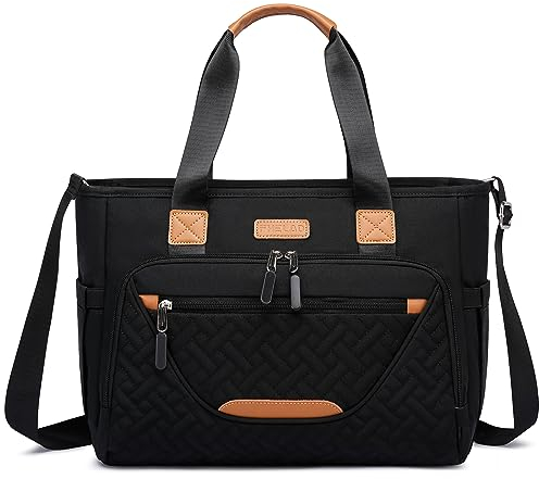 FHELAD Wickeltasche, große Tragetasche, Wickeltasche mit 40,6 cm Laptopfach für Mama und Papa, multifunktionale Baby-Tragetasche, Schwarz, Large