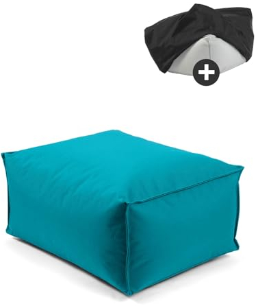 mokebo® Outdoor Pouf o. Hocker 65x45cm mit Schutzhülle 'Der Ruhestifter', Sitzhocker, Fußhocker, Sitzkissen, Sitzpouf eckig mit EPS-Perlen Füllung & Cover, nur wasserabweisend mit Schutzhülle, Petrol