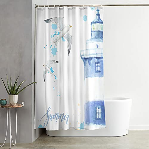 Hixingo Wasserdicht Duschvorhang 3D Möwe Blickdicht Duschvorhänge mit 12 Duschvorhängeringen Duschvorhang Waschbar Duschvorhang Set für Badezimmer Badewanne (180x180cm,Leuchtturm)