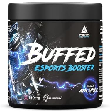 PEAK Buffed eSports Booster - 400g Geschmack APM Shock I 40 Portionen I für professionelles Gaming I der bessere Energy-Drink für Fokus & Konzentration I ohne Fett I ohne Zucker