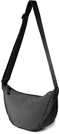MEISEE Unisex-Erwachsene Nylon Halbmond Umhängetasche, Schwarz, 33.02 cm (L) x 8.89 (B) x 16.51 (H), Vintage, Wasserresistent, Leicht, Unverwechselbare Halbmond-Form, Vintage-Stil