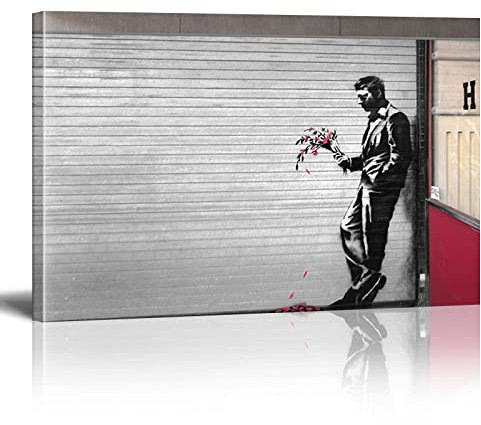 Chenbing Art Kunstdruck Banksy Wandbild XXL Leinwand-Bild Graffiti Street Art Print Modern Bild für Wohnzimmer Büro fertig Home Wanddekoration zum Aufhängen Mit Rahmen（50×80cm）19.7×31.5 Zoll