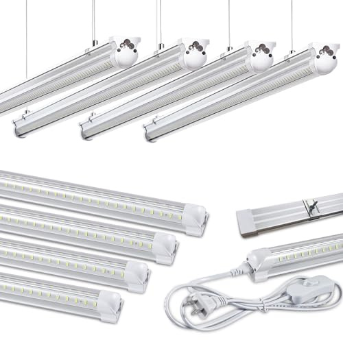 Skymoatled 8Pack 4FT LED Shop Light Garage Lights,50W 6000K 7500LM White Light,Hanging/Surface Mount,T8 4FT Tube Lamp for Warehouse Workshop Basement,Linkable LED Shop Lights,Plug and Play