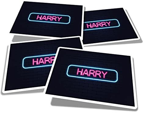 Vinyl Rectangle Stickers (Set of 4) 10cm - Neon Sign Design Harry Name for Laptops, Tablets, Luggage, Scrap Booking, Fridges #351977