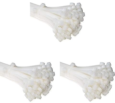 ERKO 100 Stück professionelle Kabelbinder 300 x 3,6 mm, Halter für den Kabelweg Halter für Kabelbinder in weiß, temperaturbeständig, chemische resistenz (Packung mit 3)