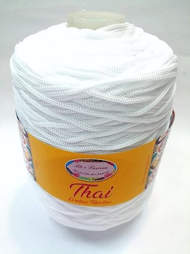 Cordino cordoncino tripolino Thai di qualità, rocca da 500 gr. per borse, centri e varie, ferri uncinetto 3,5/4,5 (BIANCO 0)