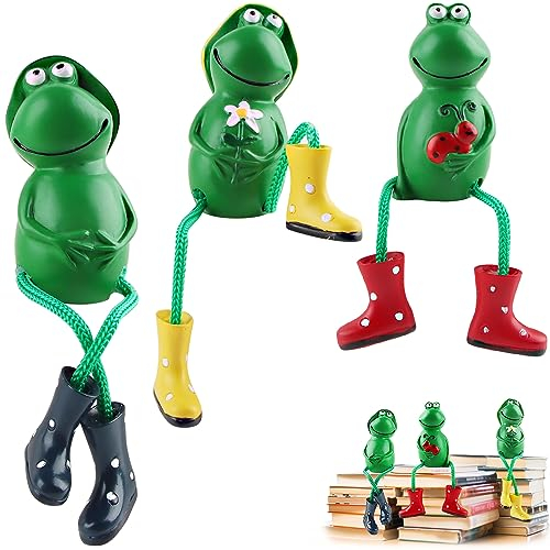 Waldspring Deko Garten Frosch Figuren, 3er Set Tiere Ornament Gartenfigur, Harz-Statuen, Tierornamente für Draußen, Bauernhof Balkon Wohnzimmer Büro Dekoration (Rot, Blau, Gelb)