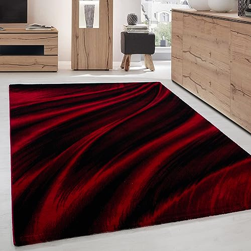 Carpettex Teppich Wohnzimmer Kurzflor 140 x 200 cm Modern Abstrakt Wellen Design Rot - Teppich Schlafzimmer Extra Weich Flauschig Waschbar Küchenteppich - Esszimmer Kinderzimmer Wohnzimmerteppich
