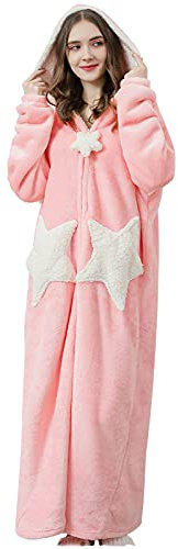 Morgenmantel Damen Lang Flauschig - Bademantel Damen mit ReißVerschluss Und Kapuze Saunamantel Baumwolle Warm Hausanzug Paare Bademäntel Weicher Fleece Frotteemantel Kapuzenbademantel