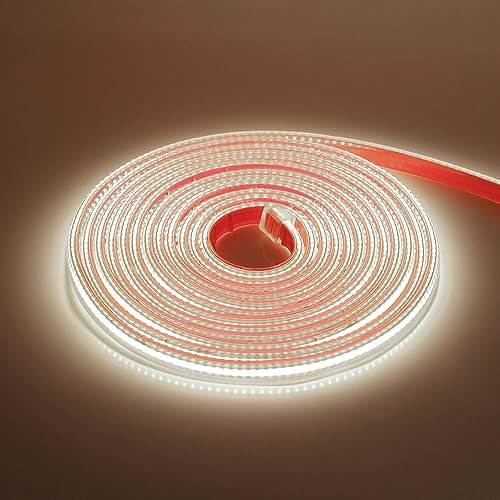 KISUFU Bande LED Etanche 220V, COB 288LEDs/M Ruban Étanche IP65 Découpable Flexible Bande Lumineuse pour Miroir, Maison, Chambre, Cuisine, Décoration.1M, Blanc naturel