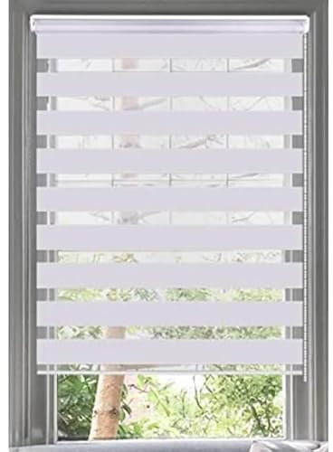 Day & Night Zebra/Vision Roller Blind Easy Fit Dual Layered Horizontal Window Shade Blinds (174cm(68) X 165cm (65), White)