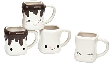 Lot de 4 Tasses à Guimauve, Jolies Tasses en Forme de Guimauve pour Enfants, Tasses à Chocolat Chaud, à Cacao, Tasse en Céramique Amusante à Collectionner ou Noël, Fête des(avec poignées)