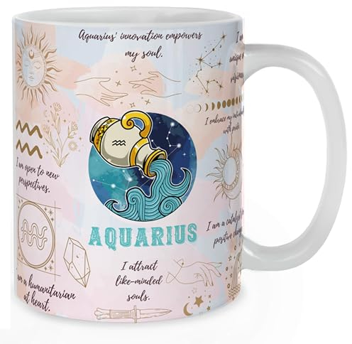Badge Centre Aquarius Star Sign Mug, 11oz Zodiac Mug (Aquarius)