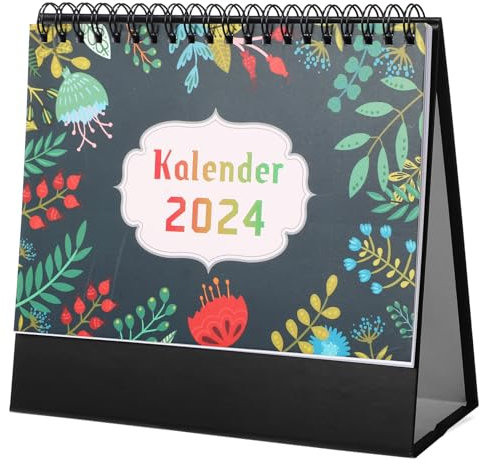 PRETYZOOM Schreibtischzubehör Deutscher Kalender 2024 Tischkalender mit Spulen Kompakter Stehplaner