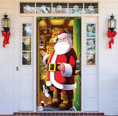REGAPOG Weihnachten Tür Abdeckung Dekoration Weihnachtsmann Grinch Elfen Hängen Banner Weihnachten Tür Hängen Banner Hintergrund für Weihnachten Wand Deko (91cm x 203cm, C)