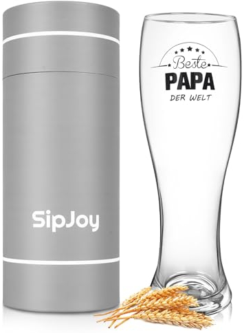 SipJoy Vatertagsgeschenke für Papa, Weizenglas mit Gravur Bester Papa der Welt, 690ml Bierglas Geburtstagsgeschenk für Papa, Weihnachtsgeschenke für Papa, Personalisierte Geschenke für Papa