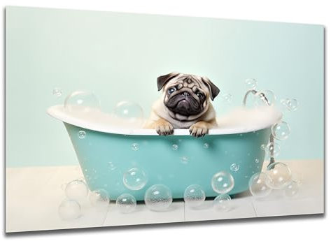 DARO Design - Toiletten-Bild auf 6mm HDF 84x56 cm Hunde-Welpe Mops in der Badewanne - Wand-Deko Bilder Lustiges Geschenk