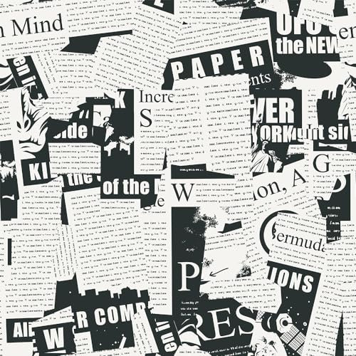 VistaPalette Black and White Vintage Newspaper Script News Modern Peel and Stick Wallpaper Wall Decor Self Adhesive Wall Paper Stick on Easy Peel Off Contact Paper for Renter Bedroom Apartment