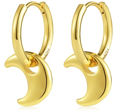 ALEXCRAFT Mond Ohrringe Silber 925 Hängend Creolen Klein Damen Geschenk für Frauen Freundin Mama Mädchen